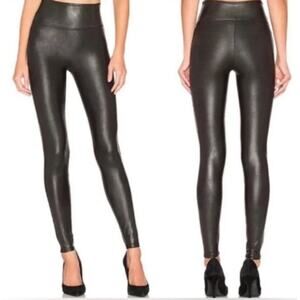 Spanx Faux Leather Leggings Womens Size M Black High Rise Shaping Edgy Slimming